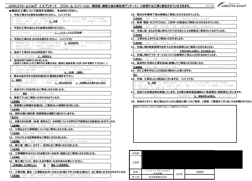 【埼玉県吉川市】A様邸外壁塗装工事が完了しアンケートをいただきました。「相談のしやすさとしっかりとした説明で安心して依頼することができた」